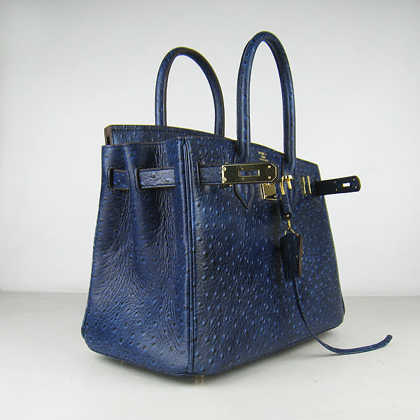 Replica Hermes Birkin 30CM Ostrich Veins Handbag Dark Blue 6088 On Sale